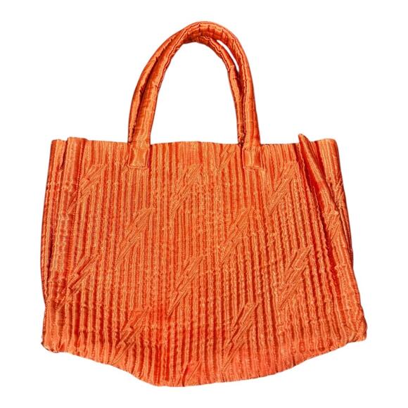 Urban Outfitters Orange Quilted Satin Tote Bag Lightning Bolt Graphic Design - Picture 5 of 9